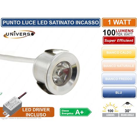 Faretto Segnapasso LED 1W=8W 3000K Rotondo Punto Luce Soffitto Incasso Luce Calda (1/2)