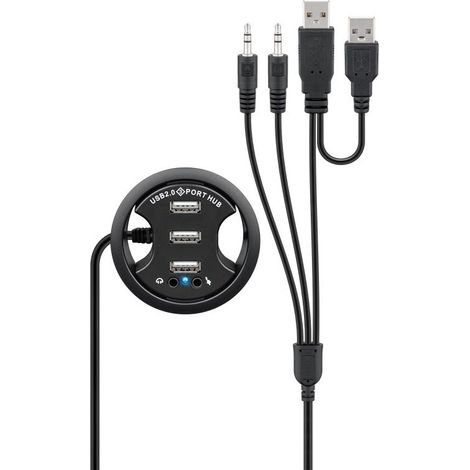 Hub USB Encastrable à 3 Ports avec 2x Prises Jack 3,5 mm, à installer dans des passages de table de 60 mm. (1/5)