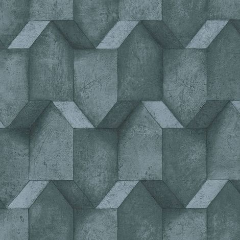 3D wallcovering wall Profhome 388271 hot embossed non-woven wallpaper textured with geometric shapes matt blue teal grey 5.33 m2