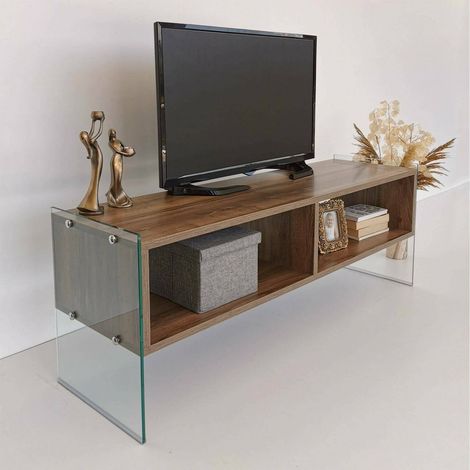 Dmora - Mueble de televisión Dbennace, Aparador de salón, Mueble bajo para TV, Base de pared equipada, 120x35h45 cm, Nuez (1/5)