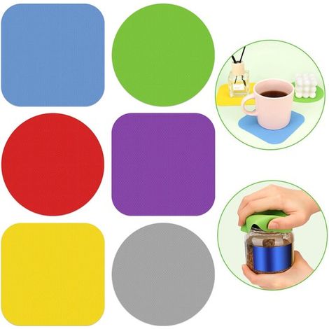 6 abridores de frascos, pinzas de goma para frascos, utensilio de cocina multifuncional, posavasos antideslizantes (1/5)