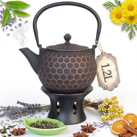 Bollitore in ghisa Bee da 1,2 l, infusore per tè + scaldavivande (1/5)