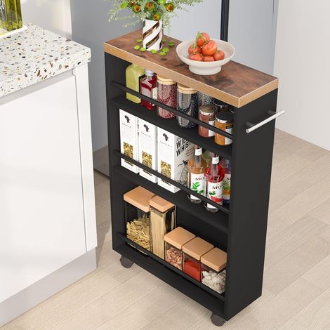 Tribesigns Chariot de Rangement Étroit 16 cm, 4 Niveaux sur roulettes, Organiseur de Cuisine Extractible, Chariot pour Buanderie et Salle de Bain, Noir, Montage Facile (1/5)