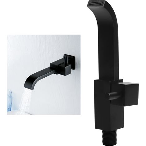 Grifo mural para cocina y baño con conexión de 1/2 pulgada, fabricado en cobre negro, para fregaderos y lavabos con caño tipo cascada. (1/5)