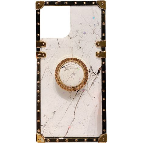 Étui pour iPhone 12, motif marbre carré, antichoc 3D, coque intégrale avec support, blanc (1/5)