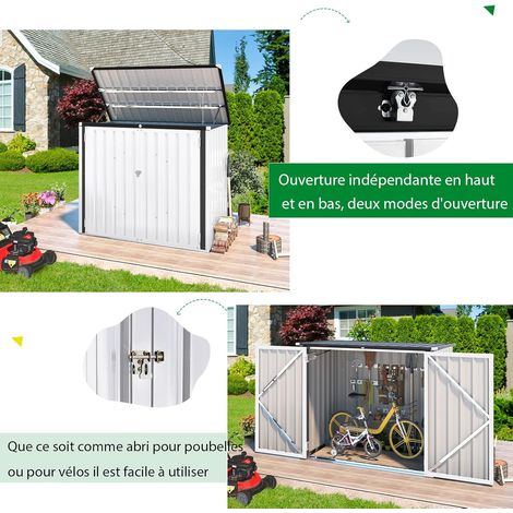 YODOLLA Cache Poubelle Exterieur en Métal, Abri pour 2 Poubelles 240L, Rangement Exterieur pour Outils, Blanc