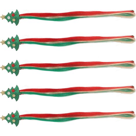 5Pcs Pinces à Cheveux Noël Extensions Mèches Colorées Forme Mignonne Clip Cheveux Fête Déco Sapin Accessoire Coiffure (1/5)