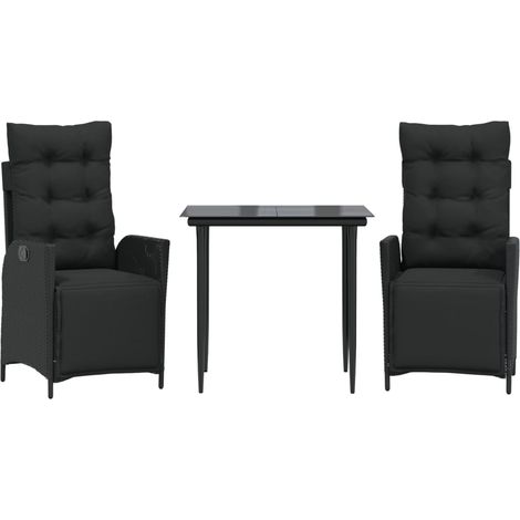 Maison Exclusive - 3-tlg. Garten-Essgruppe mit Kissen Schwarz Pol