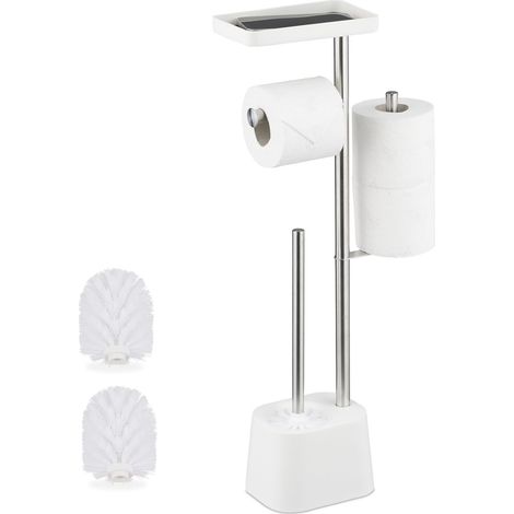 Serviteur WC décoratif et Pratique, Non Fixe, Brosse et Porte-Brosse, H x L x P : 65,5 x 29 x 11 cm, Blanc (1/5)