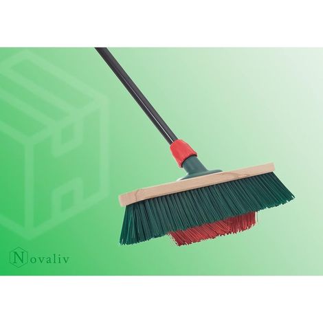 Balai à poils V 40 cm Elaston vert/rouge manche télescopique (1/5)
