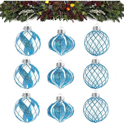 Ensemble de Décorations de Noël 9 Pièces Boules Transparentes Ornements De Boules Incassables pour Dîner École Restaurant Centre Commercial Mariage Anniversaire Réunion Familiale Fête (1/5)