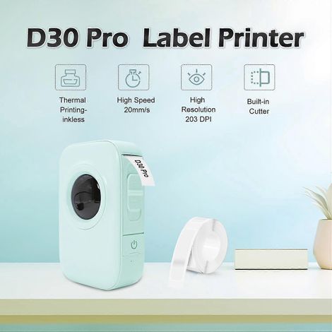 D30 PRO Etikettendrucker im Taschenformat für Smartphones – Kabelloser Bluetooth-Thermodruck, 203 dpi, unterstützt 15-mm-Papierstreifen