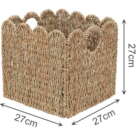 Panier de rangement carré en osier festonné, tressé en corde de papier résistante et fibres naturelles, pliable, style bohème pour étagères, placards et maison (1/5)