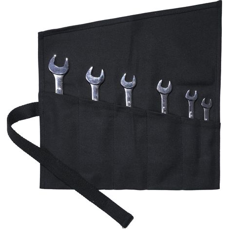 Pochette enroulable pour clés avec 6 poches, étui à outils en toile cirée pour ciseaux, marteaux, gabarits de pêche, couteaux à sculpter (Noir) (1/5)