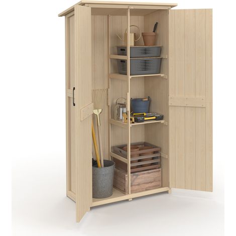 Armadio da giardino in legno 90 x 50 x 160 cm con tetto inclinato, doppia anta e ripiani (1/5)