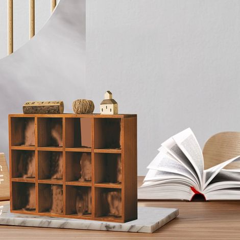 Étagère murale rétro en bois pour figurines, 12 compartiments, idéale pour la chambre à coucher. (1/5)