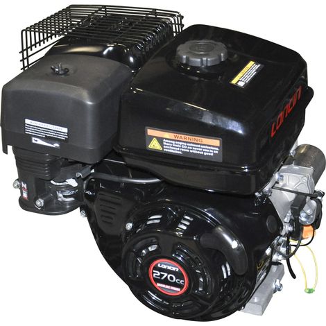 Loncin – Moteur thermique 270cc 4 temps OHV – Monocylindre refroidi par air – Démarreur électrique – Couple 17,7 Nm à 2500 tr/min – Axe horizontal 25,4 x 88 mm