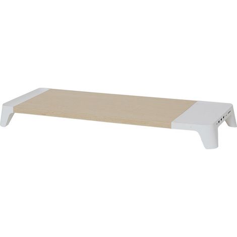 Supporto Monitor da Scrivania 56x20x5,7 cm con Entrata USB e Base di Ricarica Wireless Bianco (1/5)