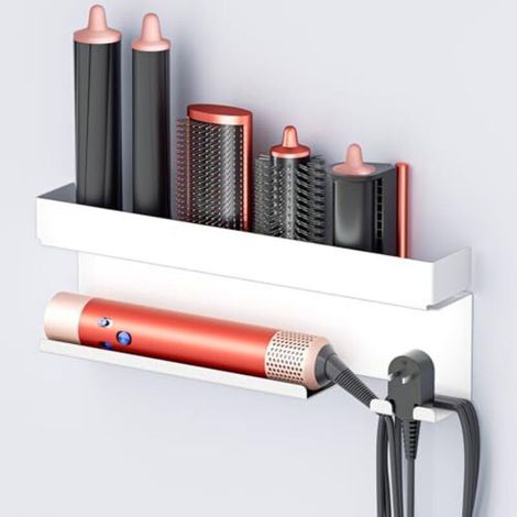 Supporto da parete per asciugacapelli (senza foratura), supporto per piastra, supporto per asciugacapelli compatibile con piastre, ferri arricciacapelli e accessori per lo styling, supporto per (1/5)