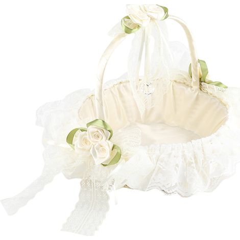 Panier de mariée en bambou satiné, noeud romantique en dentelle florale, corbeille de cérémonie pour décoration de noces (1/5)