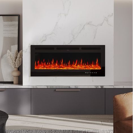 50 Inch LED Electric Fireplace Wall Mounted Insert Heater 9 Flame Colours