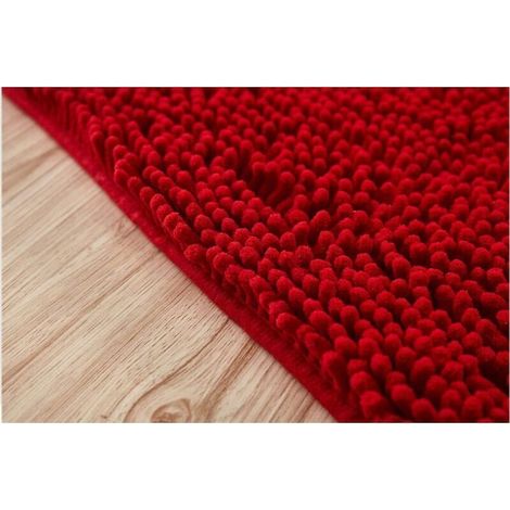 Tapis de bain demi-lune en chenille douce et absorbante, antidérapant, lavable en machine, 40 x 60 cm, rose et gris