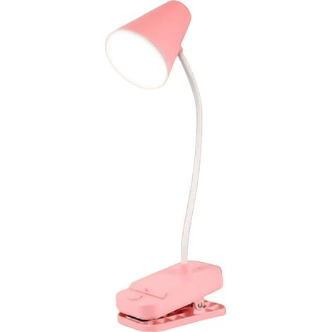 Lampe à pince de table bureau pour dortoir universitaire Sur pied ou Batterie double usage et USB Tuyau rotati Rose (1/4)
