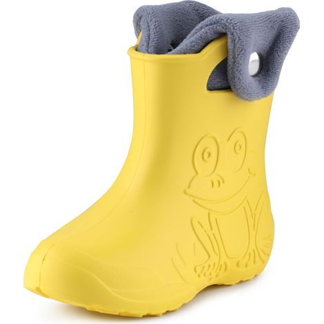 Ladeheid EVA Kinder Jungen Mädchen Gummistiefel Regenschuhe gefüttert Regenstiefel Gummischuhe LA-CA-04 (Gelb/Grau, 26/27 EU)