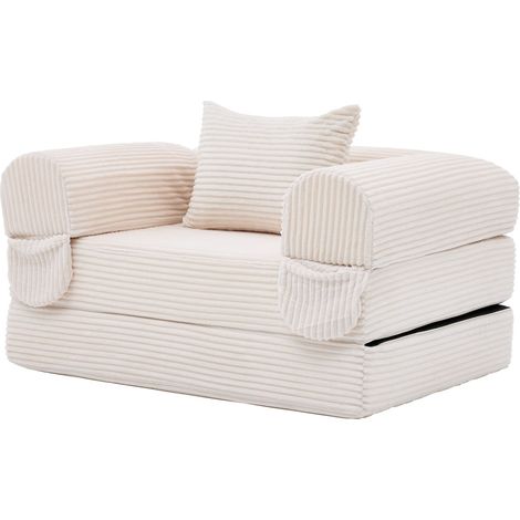 Divano letto singolo trasformabile in tessuto effetto velluto a coste beige HOMVRA (1/5)