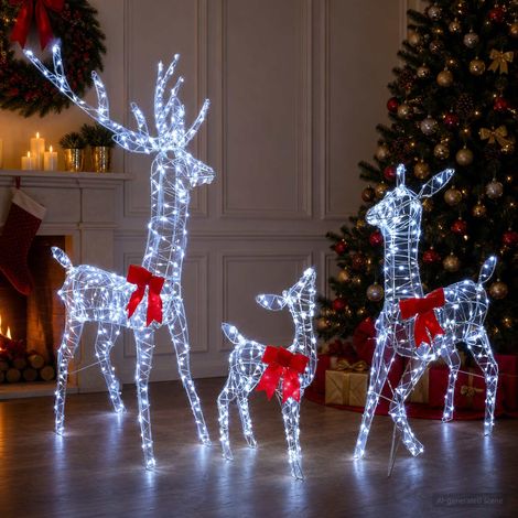vidaXL Familia de renos de Navidad con LED 700 LED Blanco (1/5)