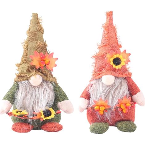 Lot de 2 gnomes d'automne sans visage, parfaits pour la fête de Thanksgiving, la maison de campagne ou la cuisine. (1/3)