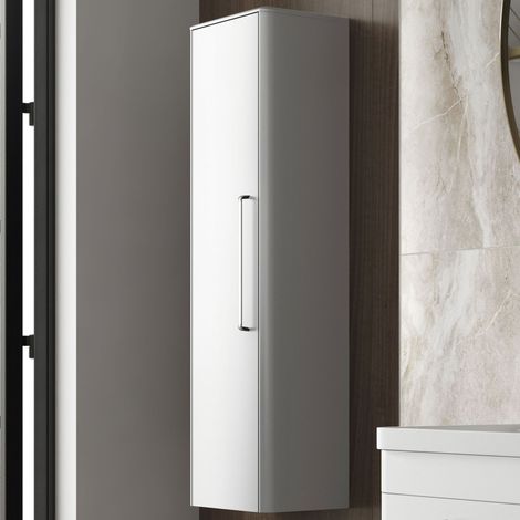 Hudson Reed Solar Wall Hung Tall Storage Unit 350mm Wide - Pure White (1/4)