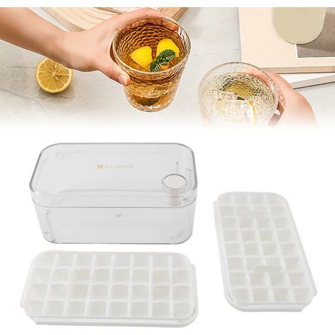 Bac à Glaçons Professionnel 64 Cases Alvéoles Grande Capacité Facile à Nettoyer avec Couvercle Transparent pour Réfrigérateur Blanc (1/5)