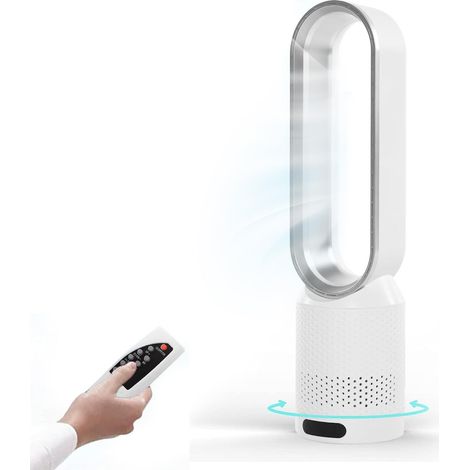 Ventilateur portable sans pales, ventilateur de chambre silencieux, avec télécommande, 8 vitesses de ventilation, oscillation à 90°, minuterie, argent (1/5)