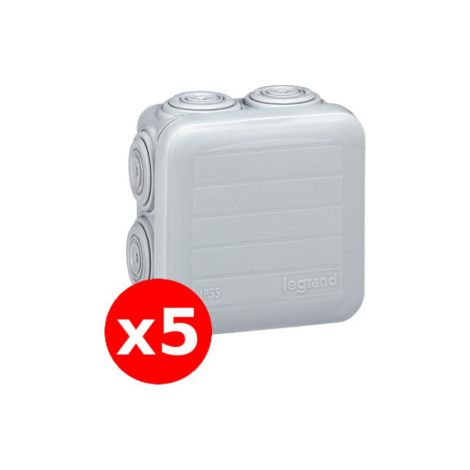 Legrand - Lot de 5 Bou00eetes de du00e9rivation u00e9tanche IP55 - 65x65x40 - 092005x5 (1/2)
