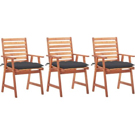 vidaXL Sillas comedor de jardín 3 uds madera maciza acacia y cojines (1/4)