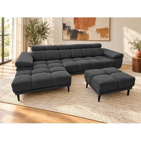 Ecksofa Schlafsofa SENVELIO RELAX inkl. Hocker Stoff Glam Anthrazit Ottomane Links (1/5)