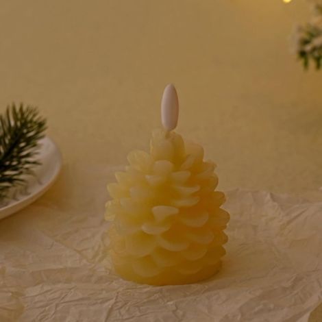 Bougies sans flamme à LED en forme de pomme de pin à piles avec mèche vacillante en cire véritable pour décoration d'intérieur de vacances, décorations de Thanksgiving (beige-B) (1/5)