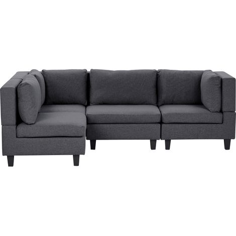 Sofá modular esquinero moderno 4 plazas tapizado tela patas negras respaldo acolchado derecho gris oscuro Unstad