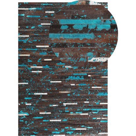 Tappeto in Pelle Marrone e Blu 140 x 200 cm Patchwork Kisir (1/5)