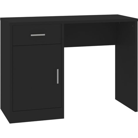 Bureau  Table de travail  Table d'écriture avec tiroir et armoire Noir 100x40x73 cm Bois ingénierie