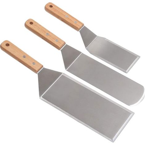 Juego de espátulas profesionales para cocinar y asar a la parrilla, ideales para barbacoas y tortitas. (1/5)