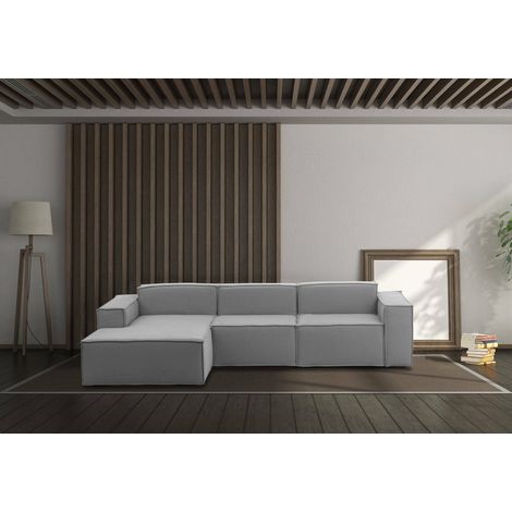Talamo Italia Sofá fijo Jessica, Sofá modular 3 plazas península izquierda, 100% Made in Italy, Sofá moderno en tela, Cm 300x170h70, Gris, con embalaje reforzado (1/5)