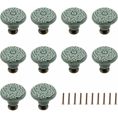 RHG Poignée de meuble,Lot de 10 boutons en céramique décoratifs pour tiroir(vert), armoire, commode, étagère, poignée de traction, meubles, outil de traction décoratif avec vis de montage