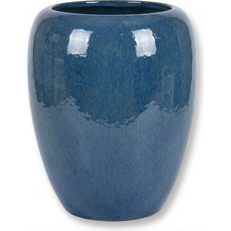 Provencelia Pflanzkübel Galilee Ø50 cm Höhe 60 cm frostbeständig, keramisch, handgefertigt, Meeresblau (1/5)