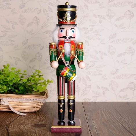 Casse-Noisette Chanceux Noël - 30cm Soldat Tambour En Bois - Vintage Artisanat Décor Cadeau