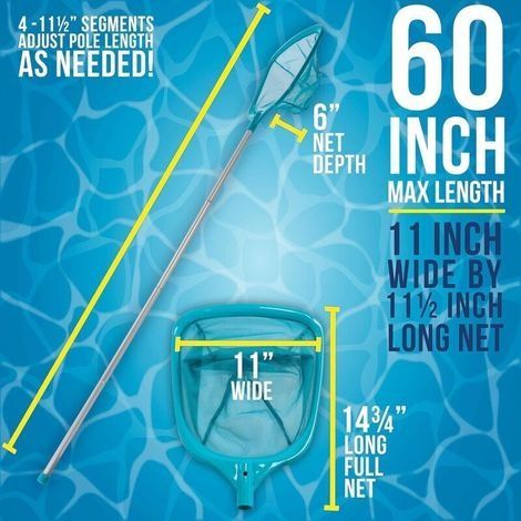 1,5 Meter langer Poolskimmer mit 4 Aluminiumstäben - 15 cm tiefer, ultrafeiner Maschenkorb zur schnellen Entfernung selbst kleinster Verunreinigungen. (1/2)