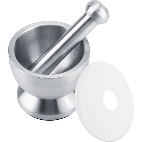 Mortier et pilon en acier inoxydable, broyeur d'ail, épices, haricots, outil de cuisine avec couvercle (1/5)