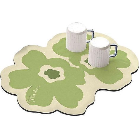 Tapis égouttoir de cuisine 30 x 40 cm, ultra-absorbant, motif deux fleurs/vert (1/2)