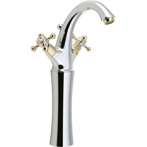Sapho Reitano Rubinetteria Antea - Waschtischarmatur mit Ablaufgarnitur, Höhe 30 cm, Chrom/Gold 3272L (1/5)